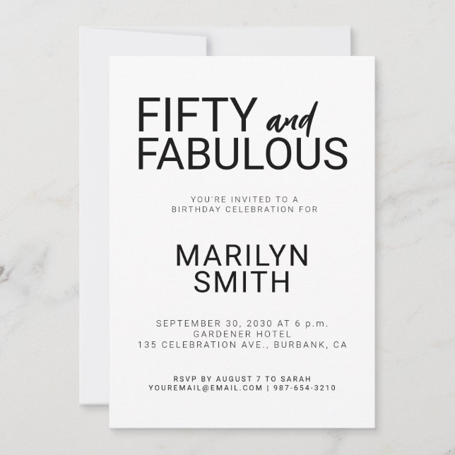 Modern Fifty and Fabulous Bold 50th Birthday Party Invitation (Front)