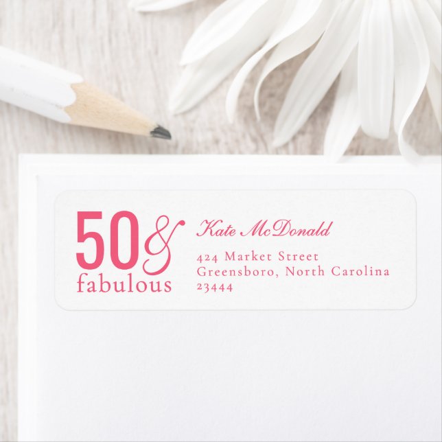Modern Fifty and Fabulous Bold 50th Birthday Party Label (Insitu)