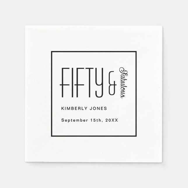 Modern Fifty and Fabulous Bold 50th Birthday Party Napkins (Front)