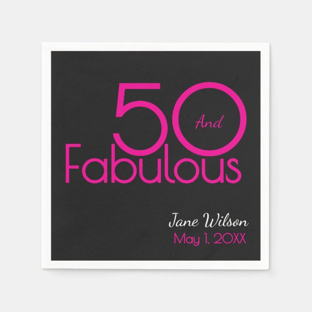 Modern Fifty and Fabulous Bold 50th Birthday Party Napkins (Front)