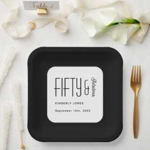 Modern Fifty and Fabulous Bold 50th Birthday Party Paper Plates