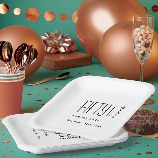 Modern Fifty and Fabulous Bold 50th Birthday Party Paper Plates (Multi)