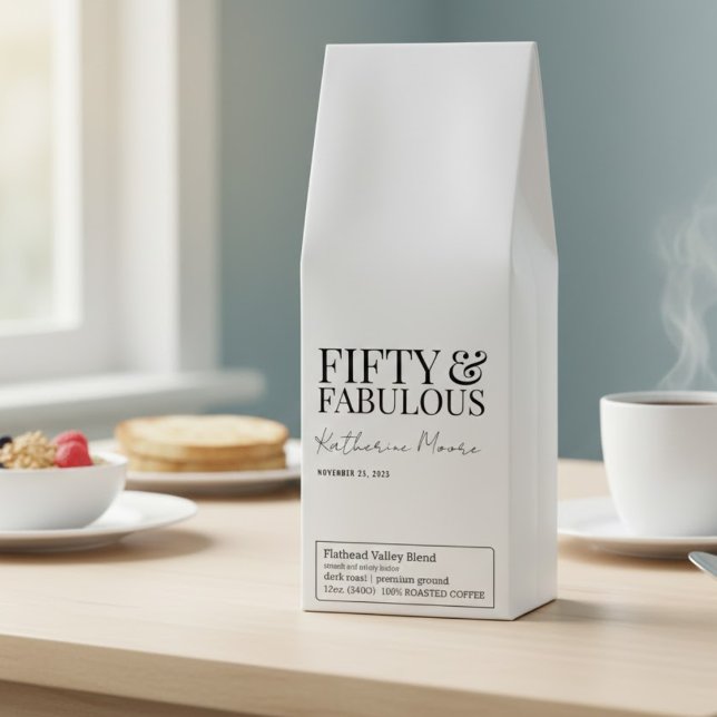 Modern Fifty and Fabulous Bold 50th Birthday Party Roasted Coffee (Creator Uploaded)