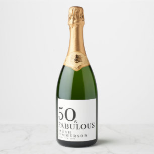 Modern Fifty and Fabulous Bold 50th Birthday Party Sparkling Wine Label