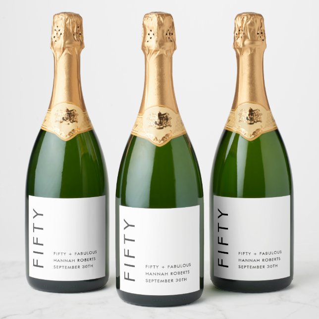 Modern Fifty and Fabulous Bold 50th Birthday Party Sparkling Wine Label (Bottles)