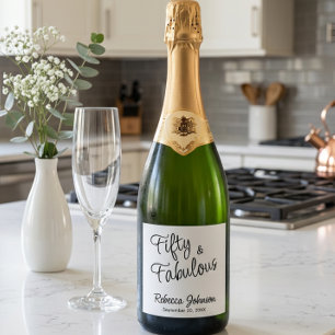 Modern Fifty and Fabulous Bold 50th Birthday Party Sparkling Wine Label