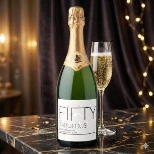 Modern Fifty and Fabulous Bold 50th Birthday Party Sparkling Wine Label
