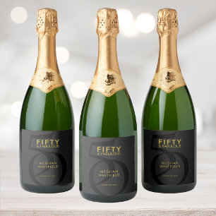 Modern Fifty and Fabulous Bold 50th Birthday Party Sparkling Wine Label