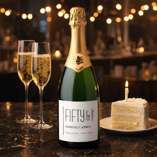 Modern Fifty and Fabulous Bold 50th Birthday Party Sparkling Wine Label (Creator Uploaded)