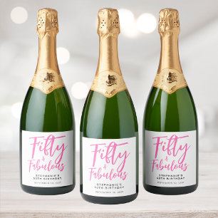 Modern Fifty and Fabulous Bold 50th Birthday Party Sparkling Wine Label