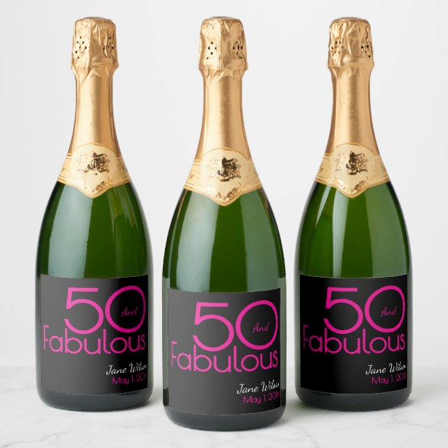 Modern Fifty and Fabulous Bold 50th Birthday Party Sparkling Wine Label (Bottles)
