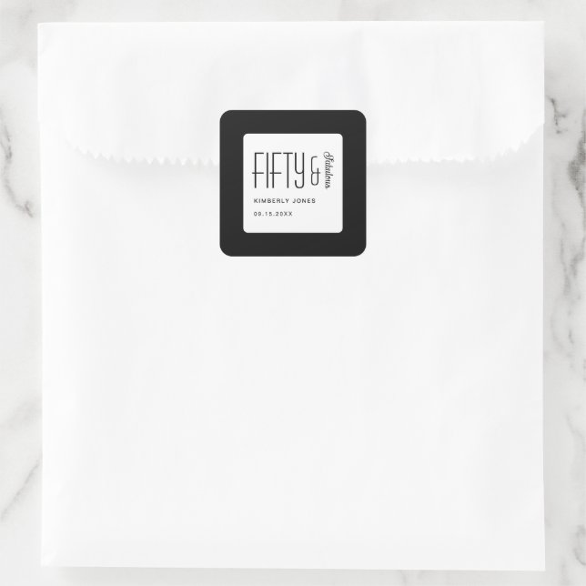 Modern Fifty and Fabulous Bold 50th Birthday Party Square Sticker (Bag)