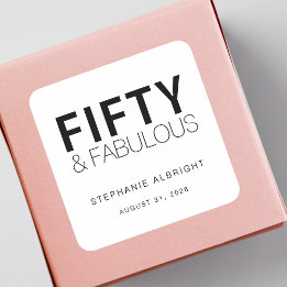 Modern Fifty and Fabulous Bold 50th Birthday Party Square Sticker