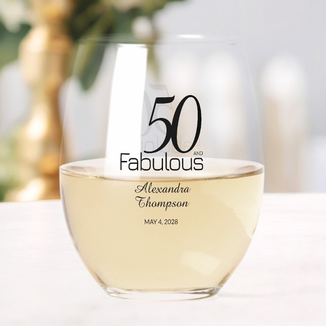 Modern Fifty and Fabulous Bold 50th Double-Sided Stemless Wine Glass (Creator Uploaded)