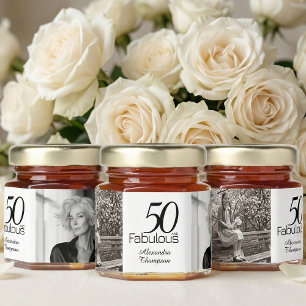 Modern Fifty and Fabulous Name 2 Photo 50th Party Honey Jar Favors