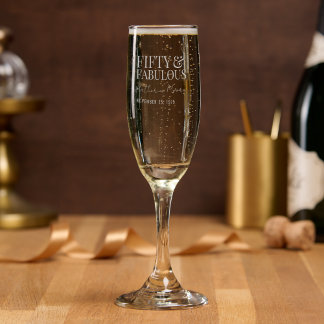 Modern Fifty and Fabulous Name 50th Birthday Champagne Flute
