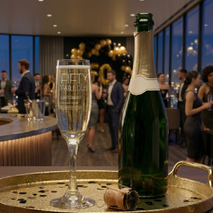 Modern Fifty and Fabulous Name 50th Birthday Champagne Flute