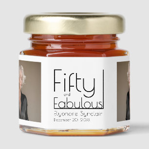 Modern Fifty and Fabulous Name 50th Birthday Honey Jar Favors