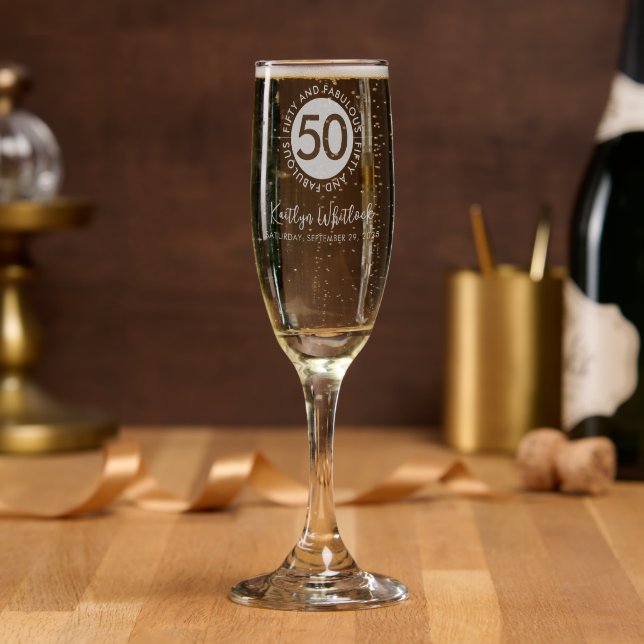 Modern Fifty and Fabulous Name 50th Birthday Party Champagne Flute (Party)