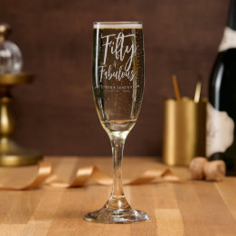 Modern Fifty and Fabulous Name 50th Birthday Party Champagne Flute