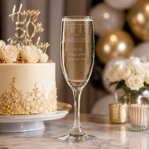 Modern Fifty and Fabulous Name 50th Birthday Party Champagne Flute