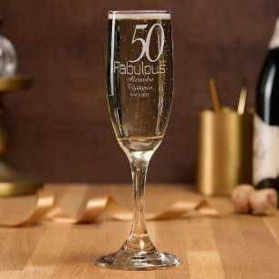 Modern Fifty and Fabulous Name 50th Birthday Party Champagne Flute
