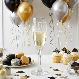 Modern Fifty and Fabulous Name 50th Birthday Party Champagne Flute