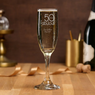 Modern Fifty and Fabulous Name 50th Birthday Party Champagne Flute