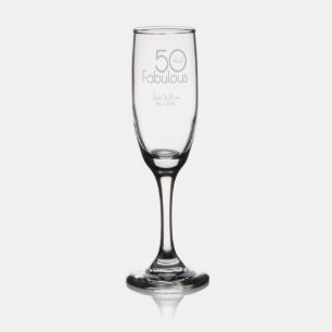 Modern Fifty and Fabulous Name 50th Birthday Party Champagne Flute