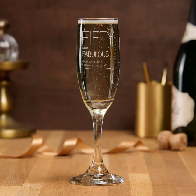 Modern Fifty and Fabulous Name 50th Birthday Party Champagne Flute (Party)
