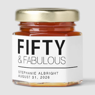 Modern Fifty and Fabulous Name 50th Birthday Party Honey Jar Favors