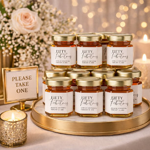 Modern Fifty and Fabulous Name 50th Birthday Party Honey Jar Favors