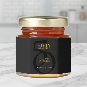 Modern Fifty and Fabulous Name 50th Birthday Party Honey Jar Favors
