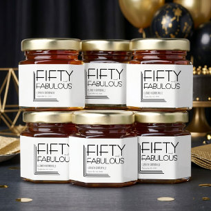Modern Fifty and Fabulous Name 50th Birthday Party Honey Jar Favors