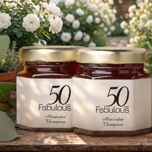 Modern Fifty and Fabulous Name 50th Birthday Party Honey Jar Favors