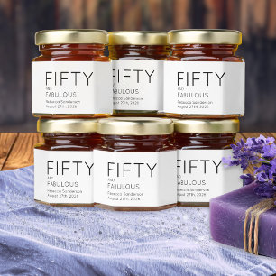 Modern Fifty and Fabulous Name 50th Birthday Party Honey Jar Favors