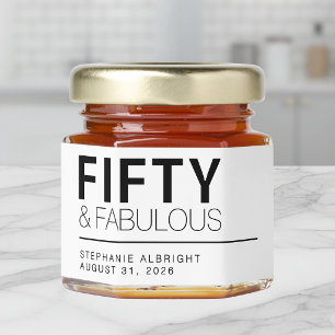 Modern Fifty and Fabulous Name 50th Birthday Party Honey Jar Favors