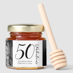 Modern Fifty and Fabulous Name 50th Birthday Party Honey Jar Favors