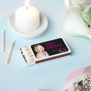 Modern Fifty and Fabulous Name 50th Birthday Party Matchboxes
