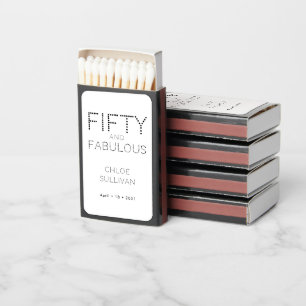 Modern Fifty and Fabulous Name 50th Birthday Party Matchboxes