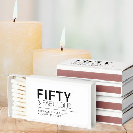 Modern Fifty and Fabulous Name 50th Birthday Party Matchboxes