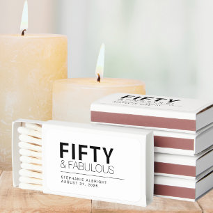 Modern Fifty and Fabulous Name 50th Birthday Party Matchboxes
