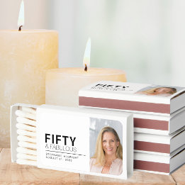 Modern Fifty and Fabulous Name 50th Birthday Party Matchboxes