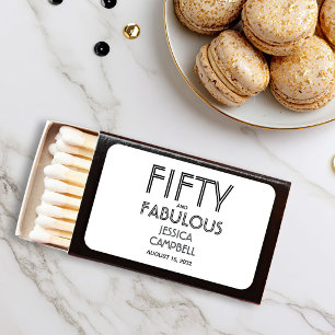 Modern Fifty and Fabulous Name 50th Birthday Party Matchboxes