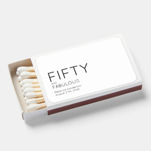 Modern Fifty and Fabulous Name 50th Birthday Party Matchboxes