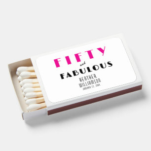 Modern Fifty and Fabulous Name 50th Birthday Party Matchboxes