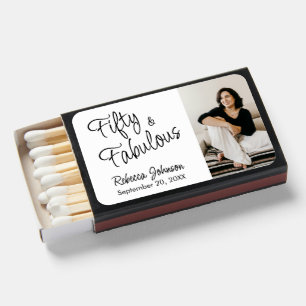 Modern Fifty and Fabulous Name 50th Birthday Party Matchboxes