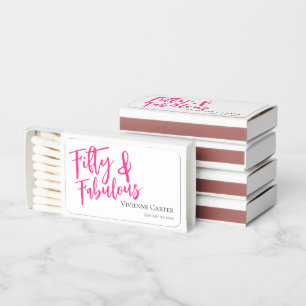 Modern Fifty and Fabulous Name 50th Birthday Party Matchboxes