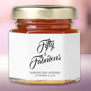 Modern Fifty and Fabulous Name Date 50th Birthday Honey Jar Favors