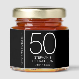 Modern Fifty and Fabulous Name Date 50th Birthday Honey Jar Favors